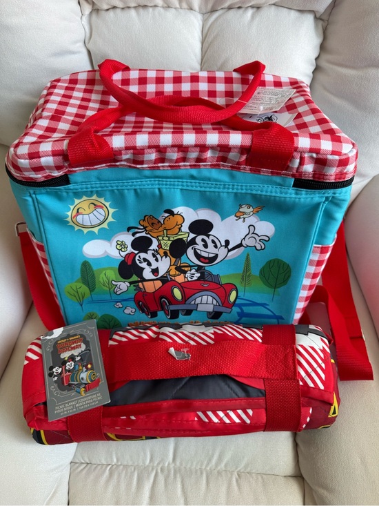 Disney Other - Disney Mickey & Minnie’s Runaway Railway Red Checkered Picnic Cooler & Blanket